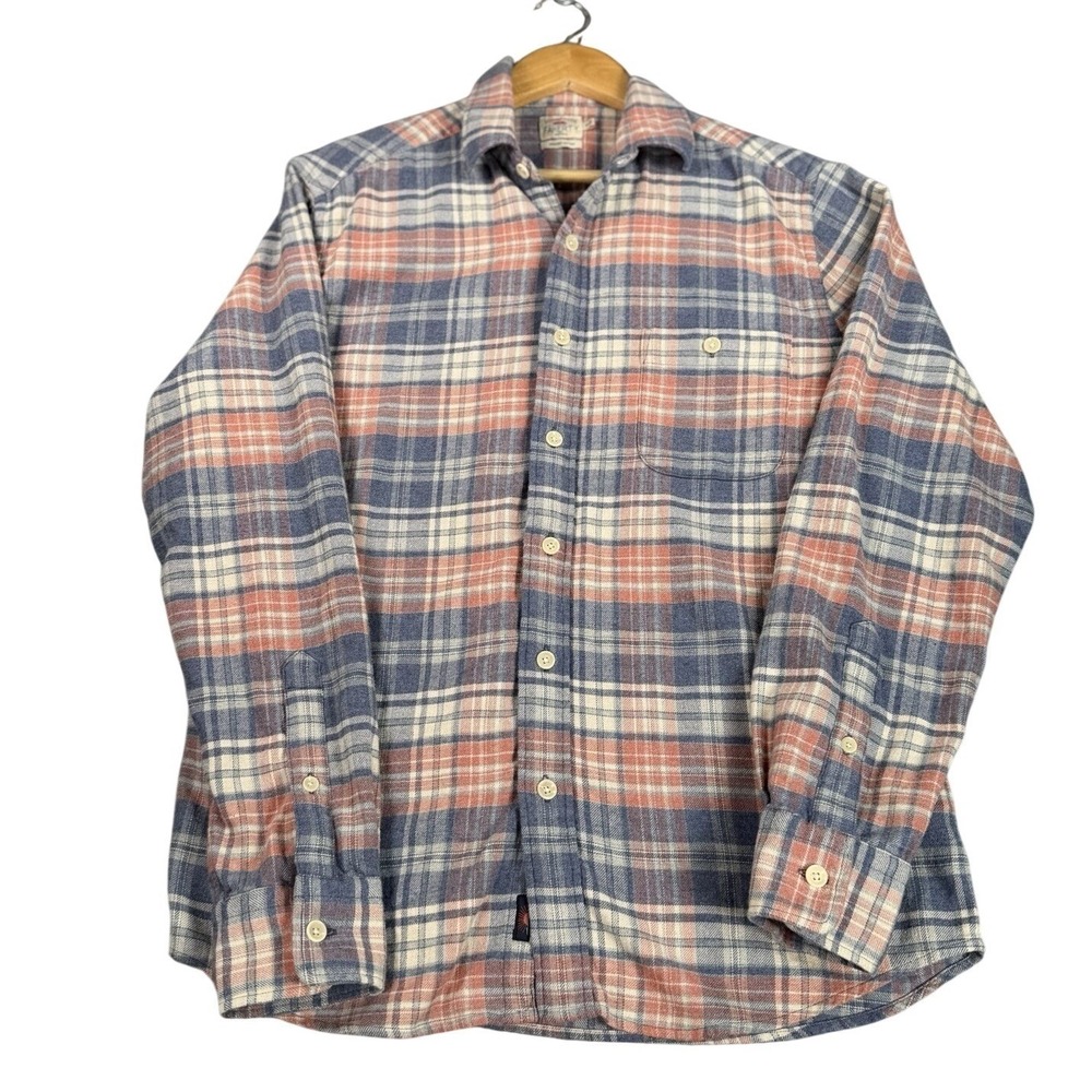 Faherty Plaid Flannel Shirt Men Medium Organic Cotton Stretch Button Up Blue Red